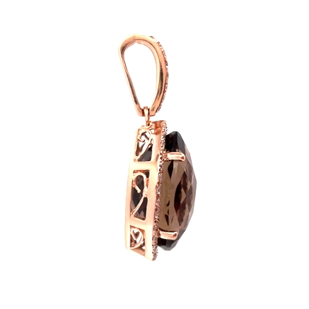 14K Rose Gold Estate Marquise Smokey Quartz Halo Pendant w/Diams=.35apx SI G-H 2.4dwt 