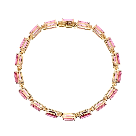 14K Yellow and White Gold Estate Pink Tourmaline Emerald Cut Line Bracelet w/Diams=0.20apx SI1-I1 H-I 7inch 8.8dwt 