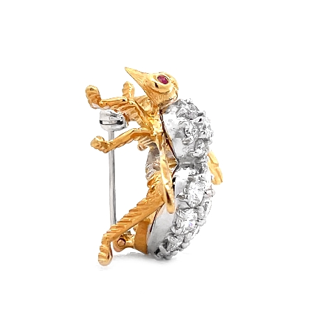 18K Yellow and White Gold Estate Bee Pin with Ruby Bezel Set Eyes w/19Diams=2.0apx VS-SI F-G 6.2dwt 