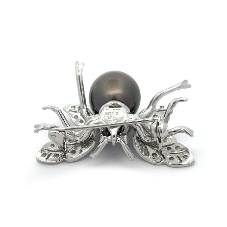 18K White Gold Estate Black Tahitian Pearl Milgrain Bee Pin w/42Diams=.74apx VS-SI G-H-I 5.5dwt  