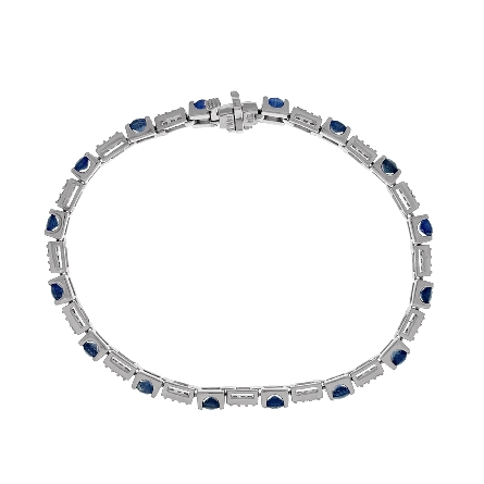 14K White Gold Estate Sapphire Alternating Vertical Bar Link Bracelet w/48Diams=0.72apx SI H-I 7inch 9.0dwt 
