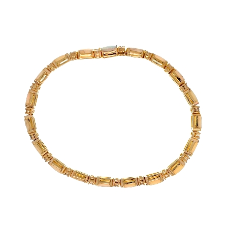 14K Yellow Gold Estate Opal Half Bezel Alternating Link Bracelet w/38Diams=1.33apx I G-H 7inch 9.4dwt