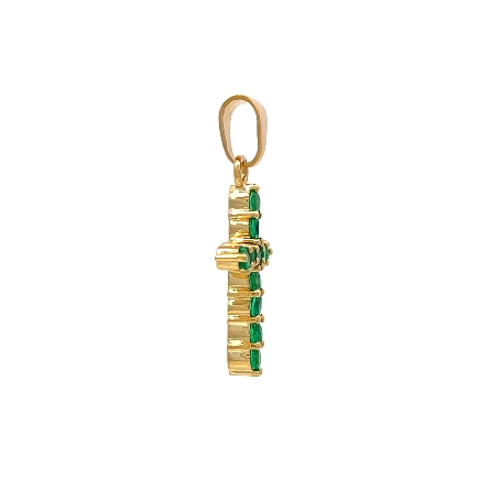 18K Yellow Gold Estate Emerald Shared Prong Cross Pendant 0.9dwt