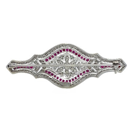 14K White Gold Estate Ruby Filigree Antique Style Pin w/129Diams=0.84apx SI-I1 H-I 4.1dwt