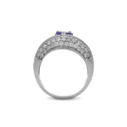 14K White Gold Estate Pear Shaped Tanzanite Pave Set Split Band w/72Diams=1.08apx SI2-I2 H-I-J Size6.5 3.3dwt