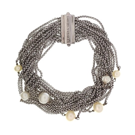 Sterling Silver Estate David Yurman Cultured Fresh Water Pearl MultiStrand Station 8inch Bracelet 32.6dwt  