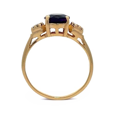 14K Yellow Gold Estate Oval Amethyst Cluster Sides Fashion Ring w/6Diams=0.09apx VS I Size6 1.7dwt