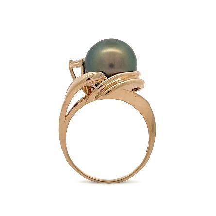 14K Yellow Gold Estate Tahitian Pearl Twisted Ring w/1Diams=0.10apx I1 I Size7 4.5dwt
