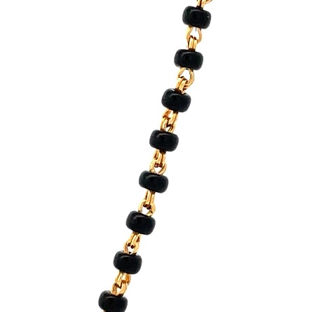 18K Yellow Gold Estate Black Onyx Bead Trim Necklace w/Round Brilliant Cut Diams=0.31ctw VVS E-F 17.75inch HKD Dossier 4.7dwt