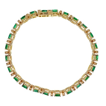14K Yellow Gold Estate Emerald Oval and Round Line Bracelet w/Diams=0.50apx SI H 7inch 8.6dwt