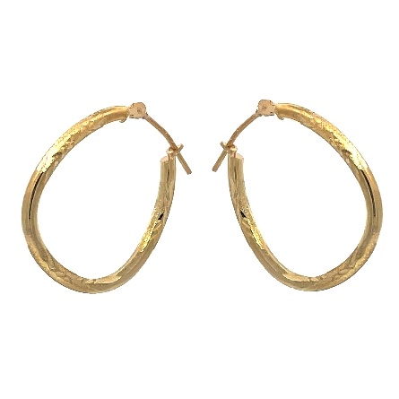 14K Yellow Gold Estate Oval Diamond-cut Hoop Earrings .7dwt