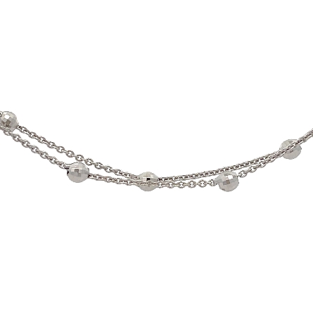 14K White Gold Estate Diamond Cut Bead Station Double Strand Necklace 16inch 3.4dwt