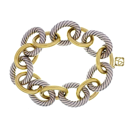 18K Yellow Gold Bond and Sterling Silver Estate David Yurman 10mm Oval Link Chain Bracelet 8inch 35.9dwt