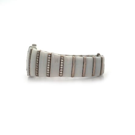 White Ceramic and Titanium Estate RADO Jubile Rectangle Watch w/Diamond Dial and Diamond Link Band 
