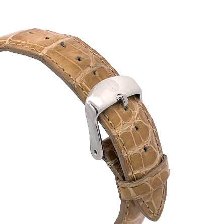 Stainless Steel Yellow Plated Estate Michele Extreme Couture Round White Chronograph Dial Watch w/Creme Alligator Strap and Diams=.95ctw No Box