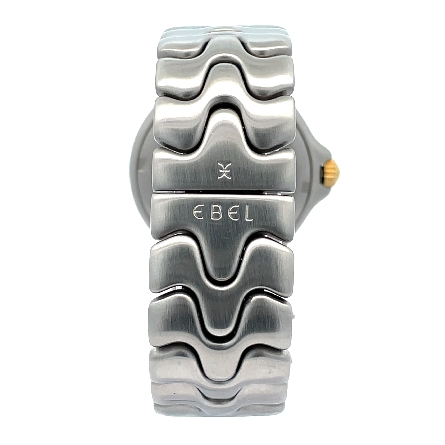 18K Yellow Gold Bezel and Stainless Steel Estate Ebel Sportwave White Dial Link Watch with Box 
