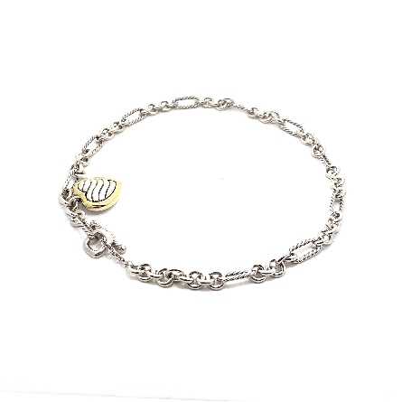Sterling Silver and 14K Yellow Gold Estate David Yurman 16inch Sculpted Heart Figaro Chain w/Toggle Clasp 32.4dwt