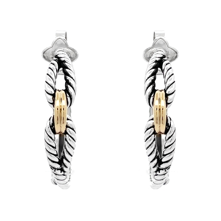 Sterling Silver and 18K Yellow Gold Estate David Yurman Cable Hoop Earrings 9.8dwt