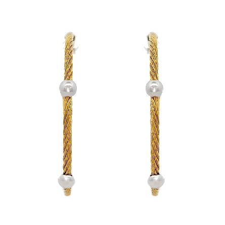 Stainless Steel and 18K White Gold Estate Charriol Alor Cable Station Hoop Earrings 5.6dwt 