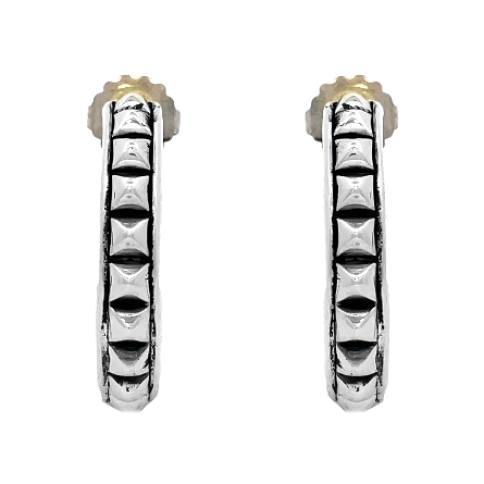 Sterling Silver and 18K Yellow Gold Estate Lagos Pyramid Hoop Earrings 8.6dwt