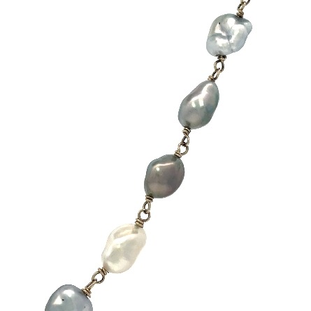 14K White Gold Estate Multi-Color Keshi Pearl Drop Necklace 25inch 25.4dwt 