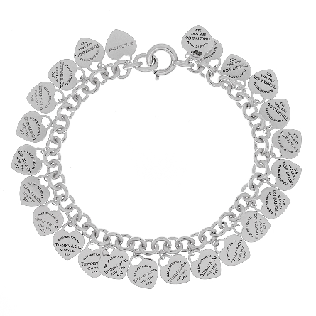 Sterling Silver Estate Tiffany&Co Return to Tiffany Multi-Heart Charm Bracelet 8inch 21.7dwt