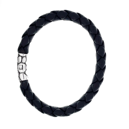 Sterling Silver Estate John Hardy Black Leather Weave Bracelet 7.3dwt 